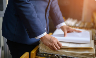 Commercial real estate developer reviewing architectural plans and documents